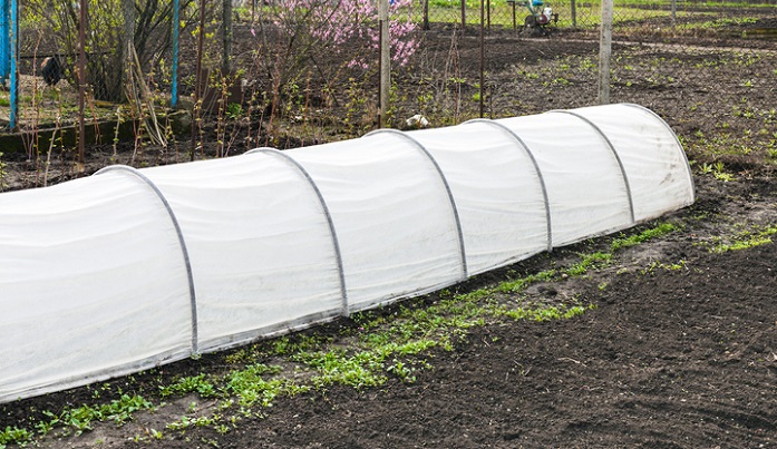 plowed garden and textile greenhouse