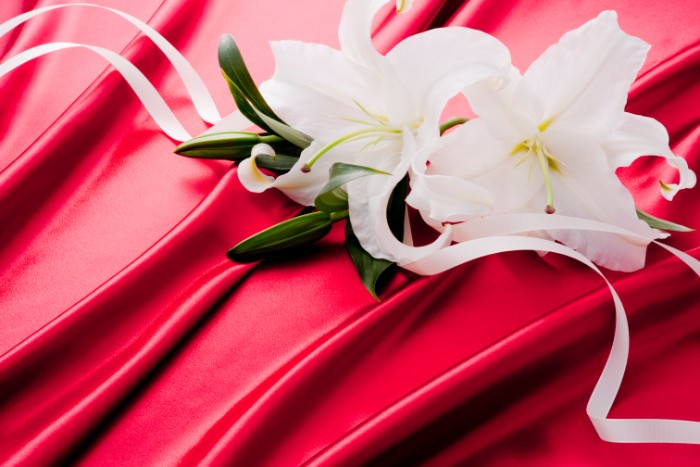 大輪の花は「ユリの女王」とも呼ばれるカサブランカ。1970年代にオランダから世界に広がり、現在もプレゼントとして人気の高いオリエンタルユリです。