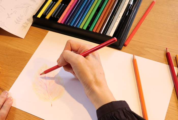このように、鉛筆を使わずに色鉛筆で初めから描いていく方法もあるんですね。とてもやわらかくて優しい絵が完成しそうです。